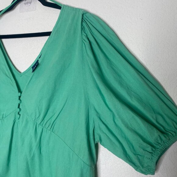 Gap Baby Doll Linen Blend Top Womens Size XXL Green Puff Sleeve Peasant Boho - Picture 4 of 8